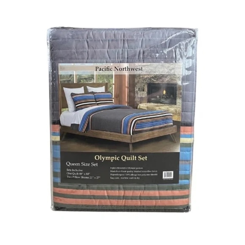 Pacific Northwest 3-Piece Quilt Set-Olympic Pattern-Queen Size NWT